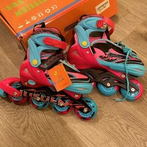 JUSUEN Adjustable Inline Skates for Kids Light up Wheels, Medium Big Kid 2-5